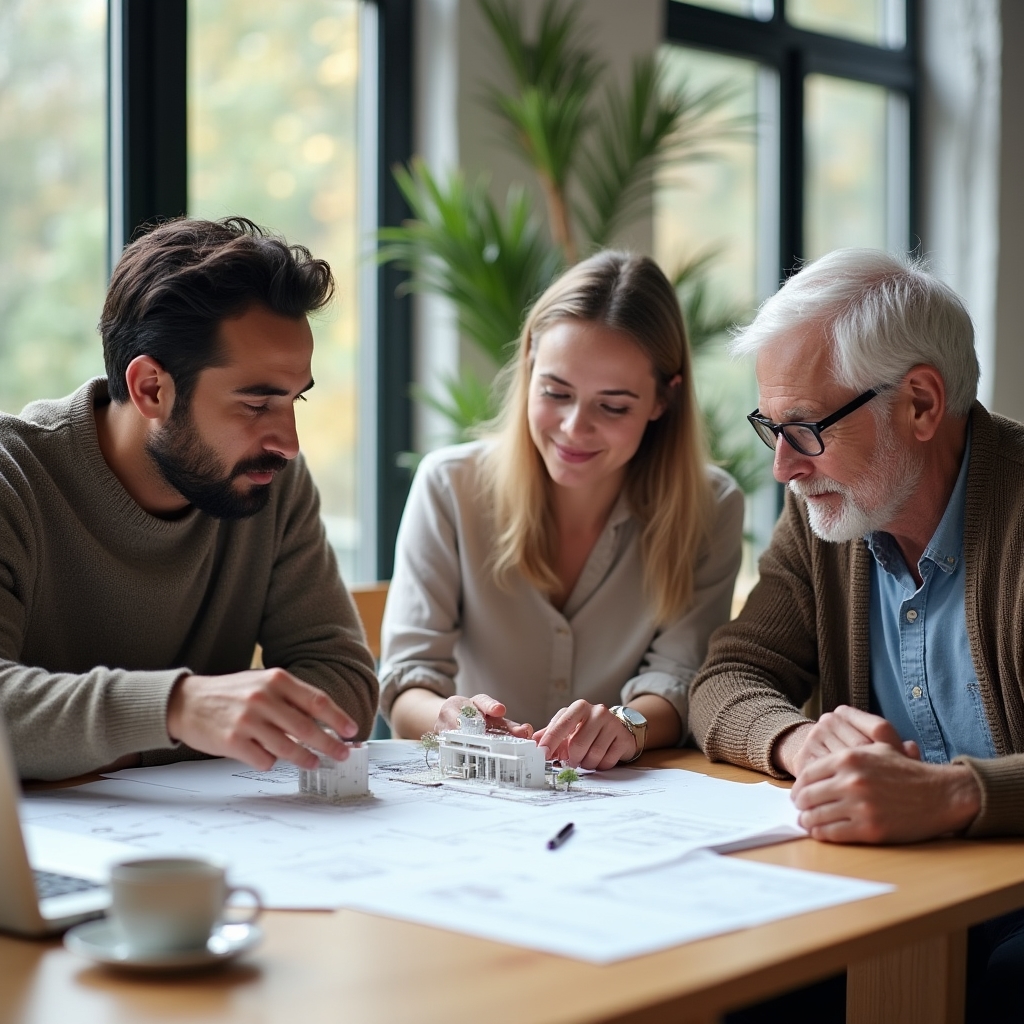Eigentümerinnen und Eigentümer besprechen Pläne am Tisch