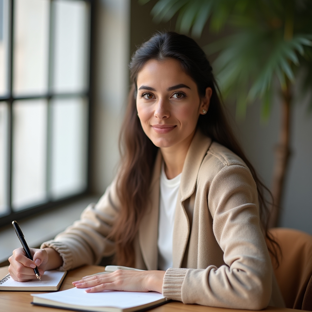 Portrait einer Trainerin an einem Besprechungstisch